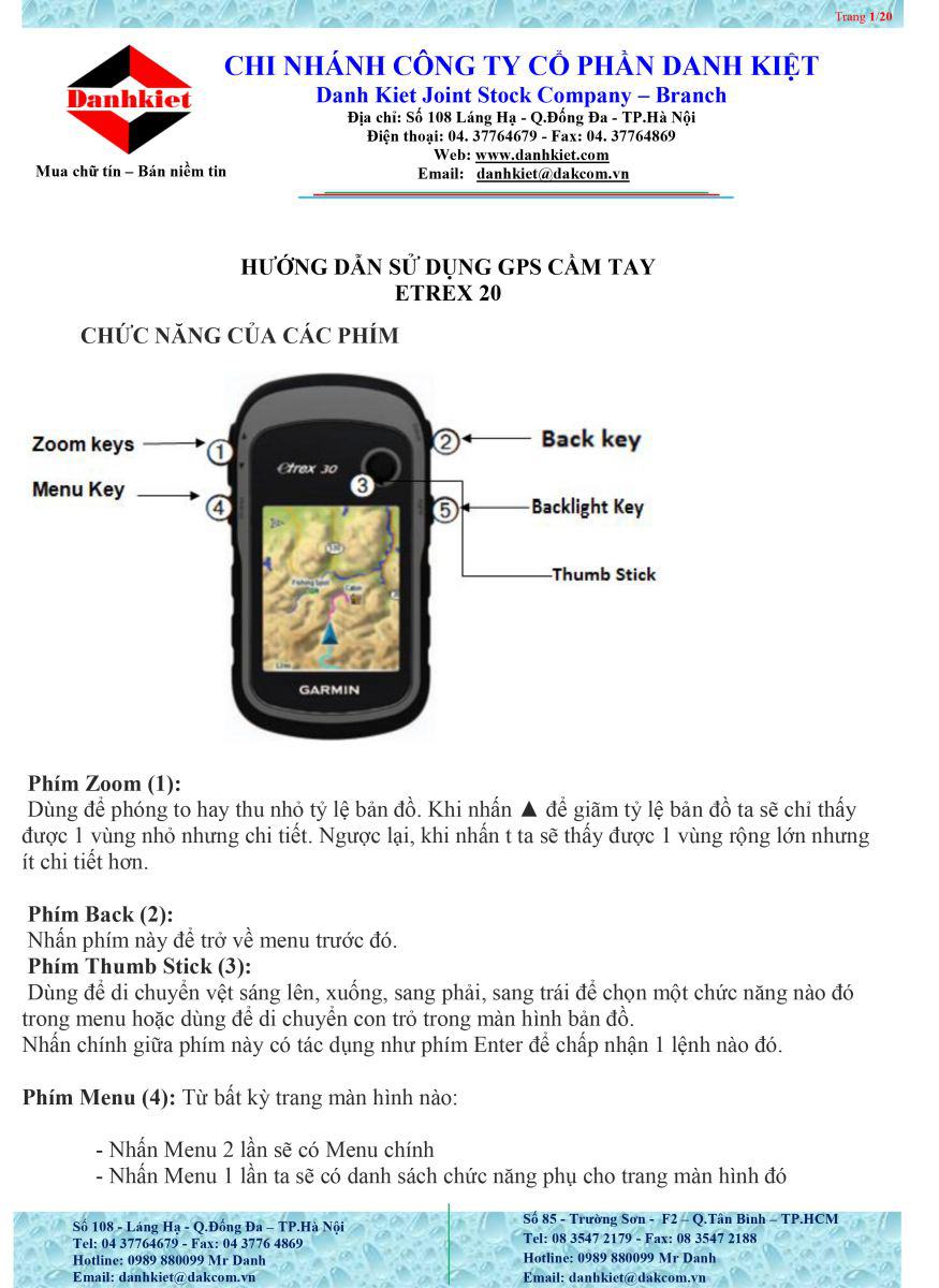 Hướng dẫn sử dụng máy định vị GPS cầm tay Garmin GPS eTrex 20